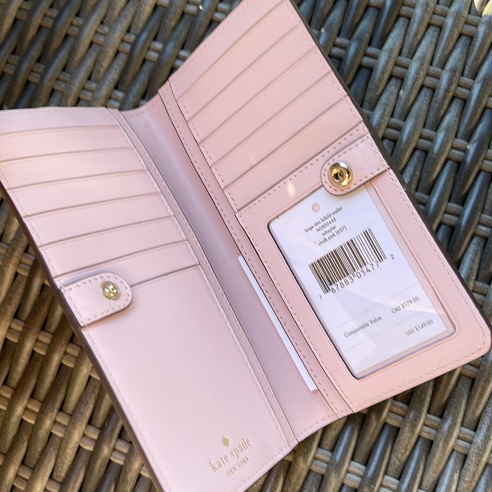 Kate Spade Schuyler Large Slim Bifold Wallet Clutch 
Chalk Pink 
NWT - Picture 3 of 16